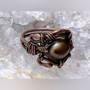 Artisan Copper and Freshwater Pearl Handmade Ring